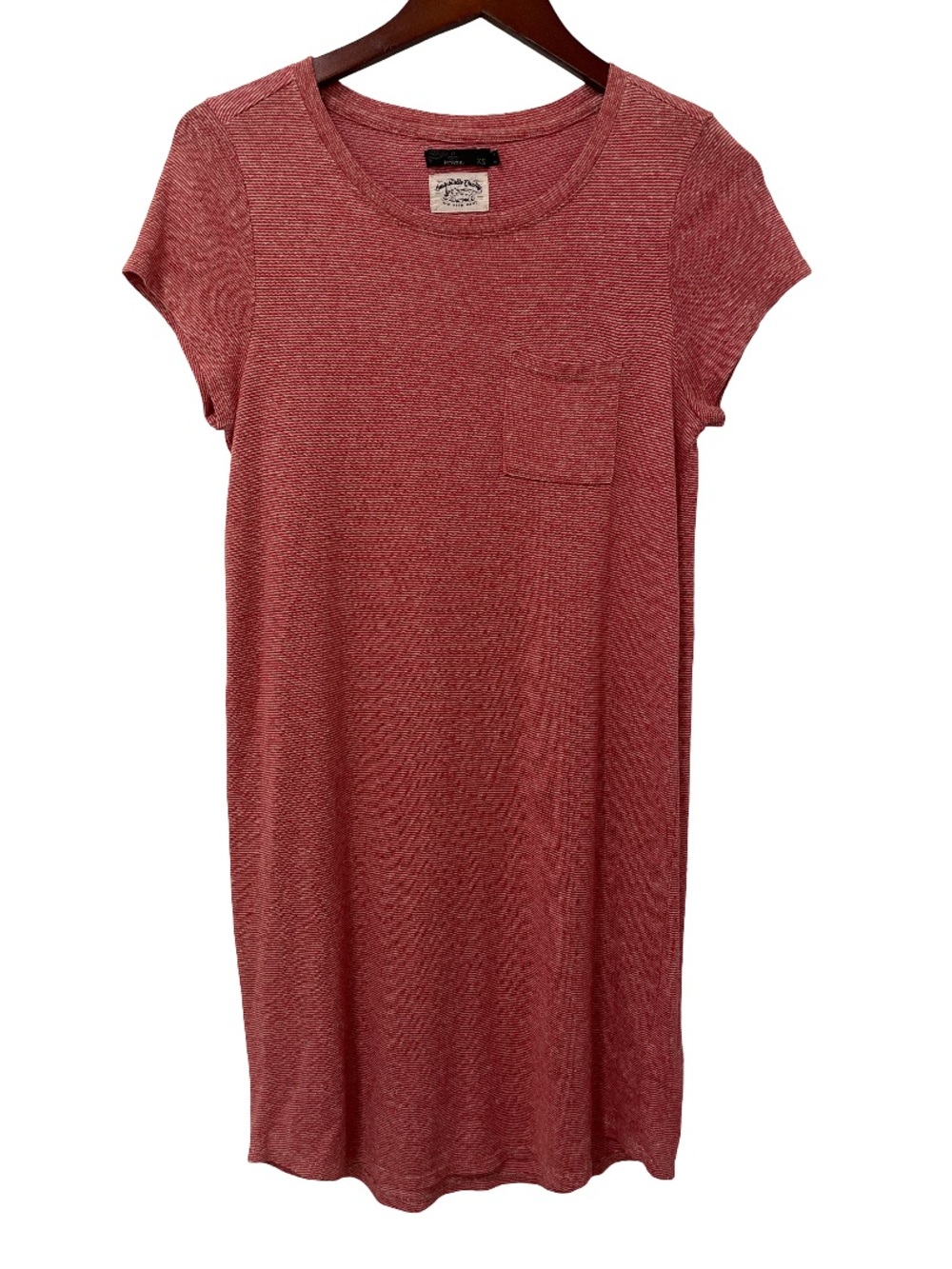 prAna Womens XS Red White Striped T Shirt Dress Short Sleeve Pocket Casual